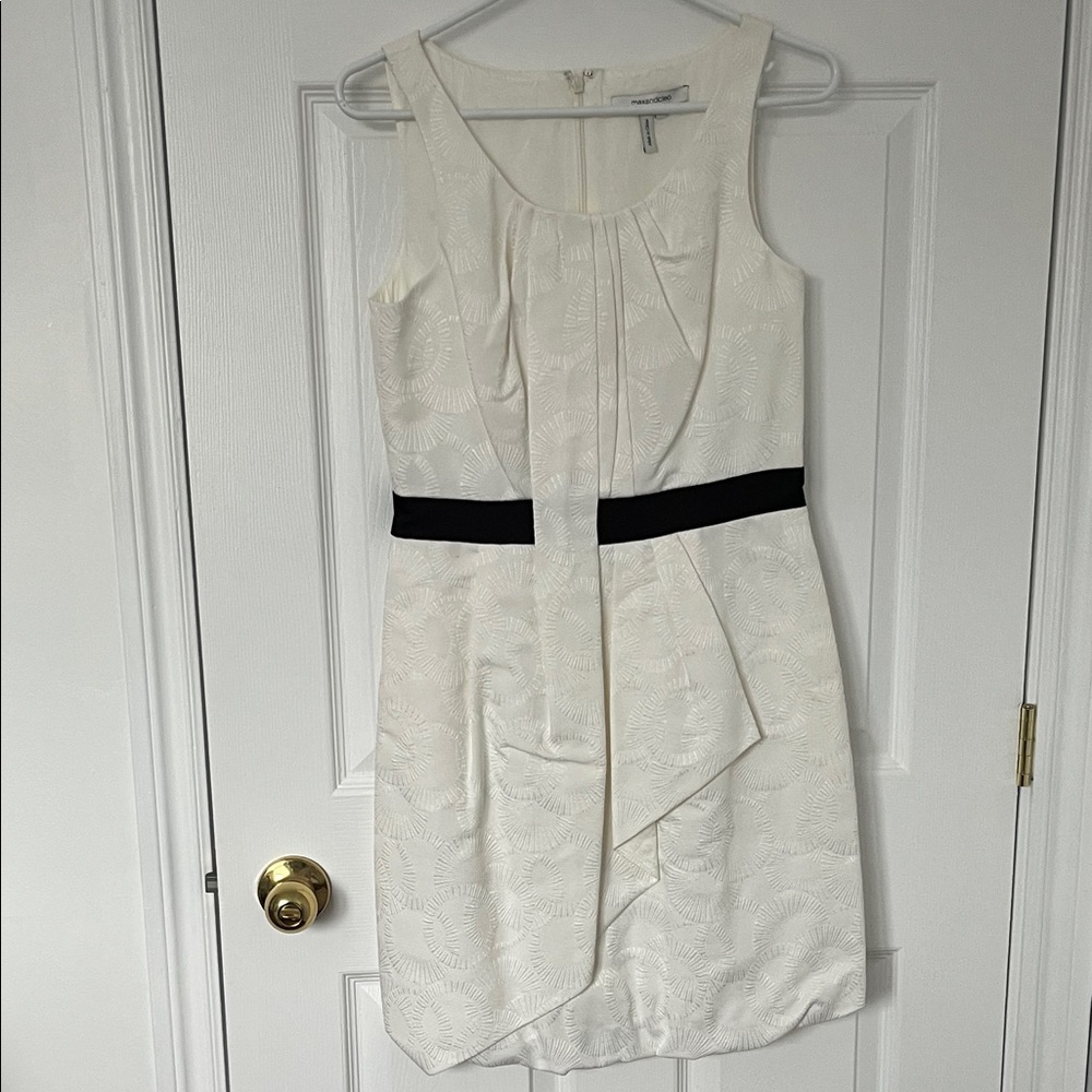 MaxandCleo off White Textured Mini Dress with Black Waistband